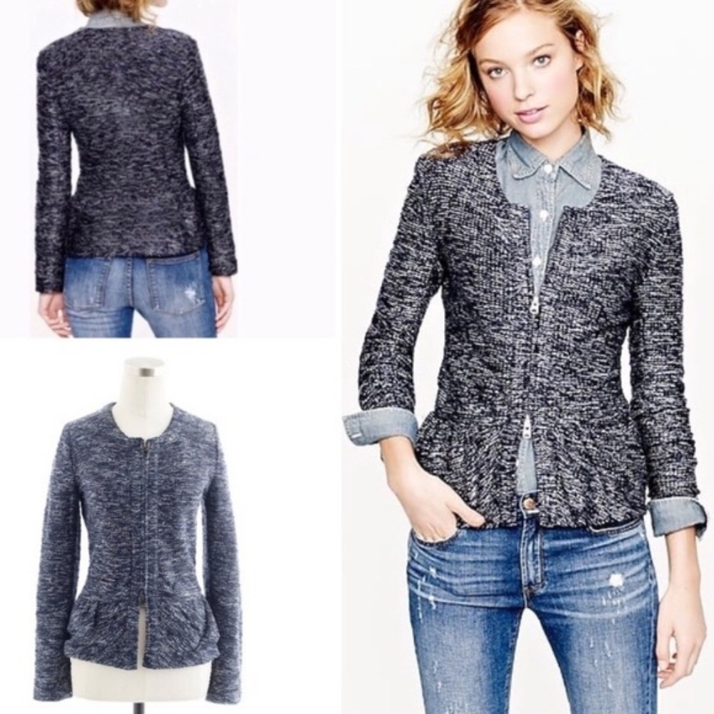 J. CREW Boucle Peplum jacket blue size S